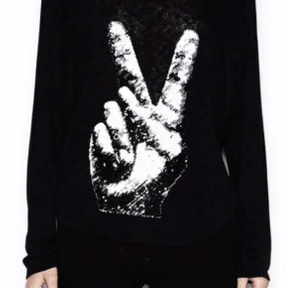 Lauren Moshi L/S Metallic Peace Hand Top in Black - Picture 2 of 7